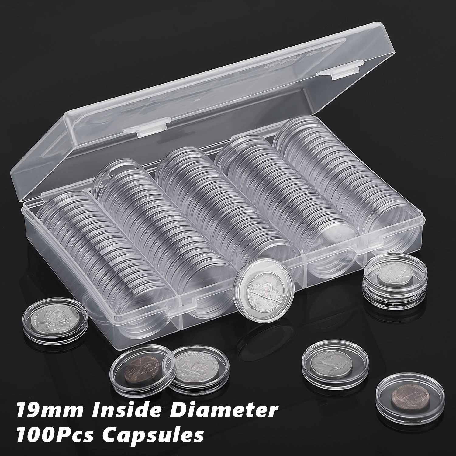 100Pcs 19mm 0.75inch Coin Holder Capsule Clear Round Storage for US Penny 1 cent