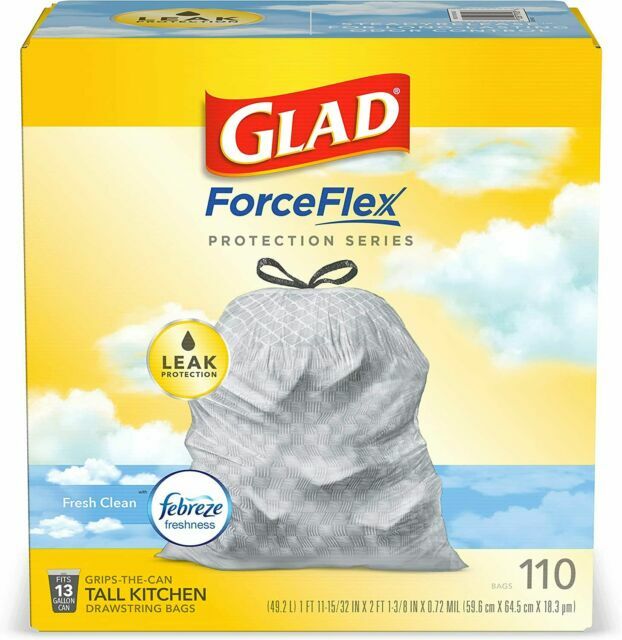 Glad OdorShield Tall Kitchen Drawstring Febreze Fresh Clean Trash Bag – 110…
