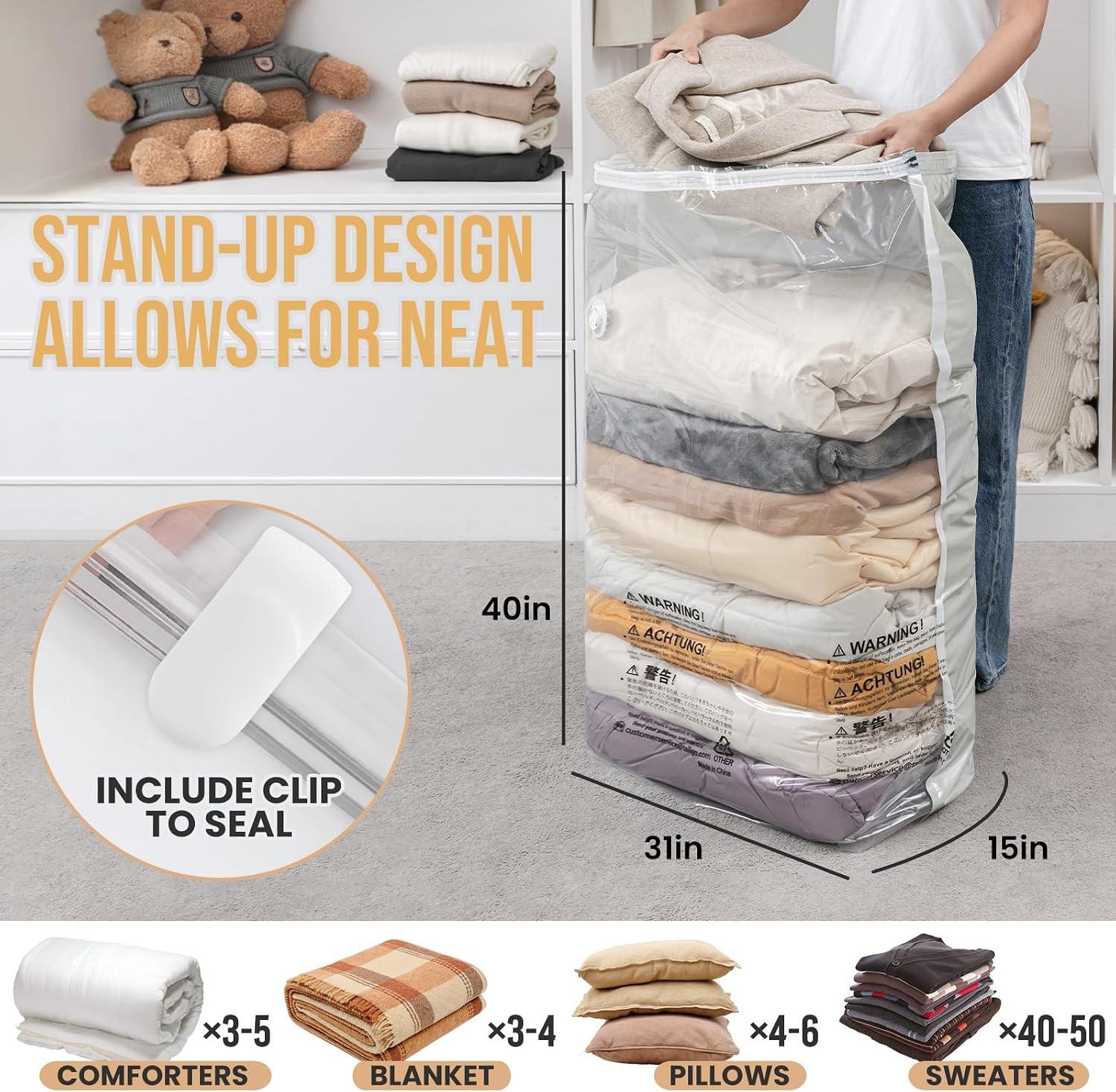 Vacuum Storage Bags 4 Pack, Jumbo Cube (31X40X15 Inch), Extra Large Vacuum Seal