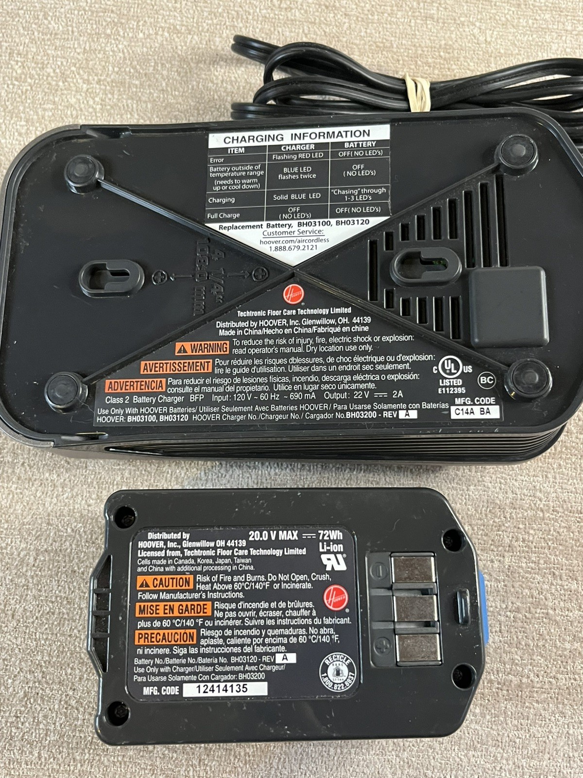 Hoover Charging Dock BH03200 & 20V Lithium Life Battery BH03120 TESTED