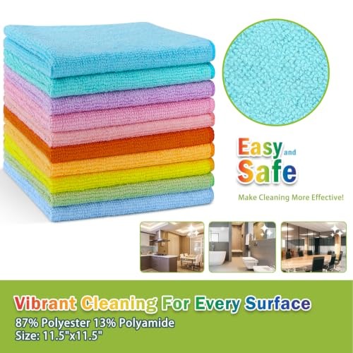 Microfiber Cleaning ClothPK, Cleaning Rags, 11.5in.x11.5in. 100 Multi-colored