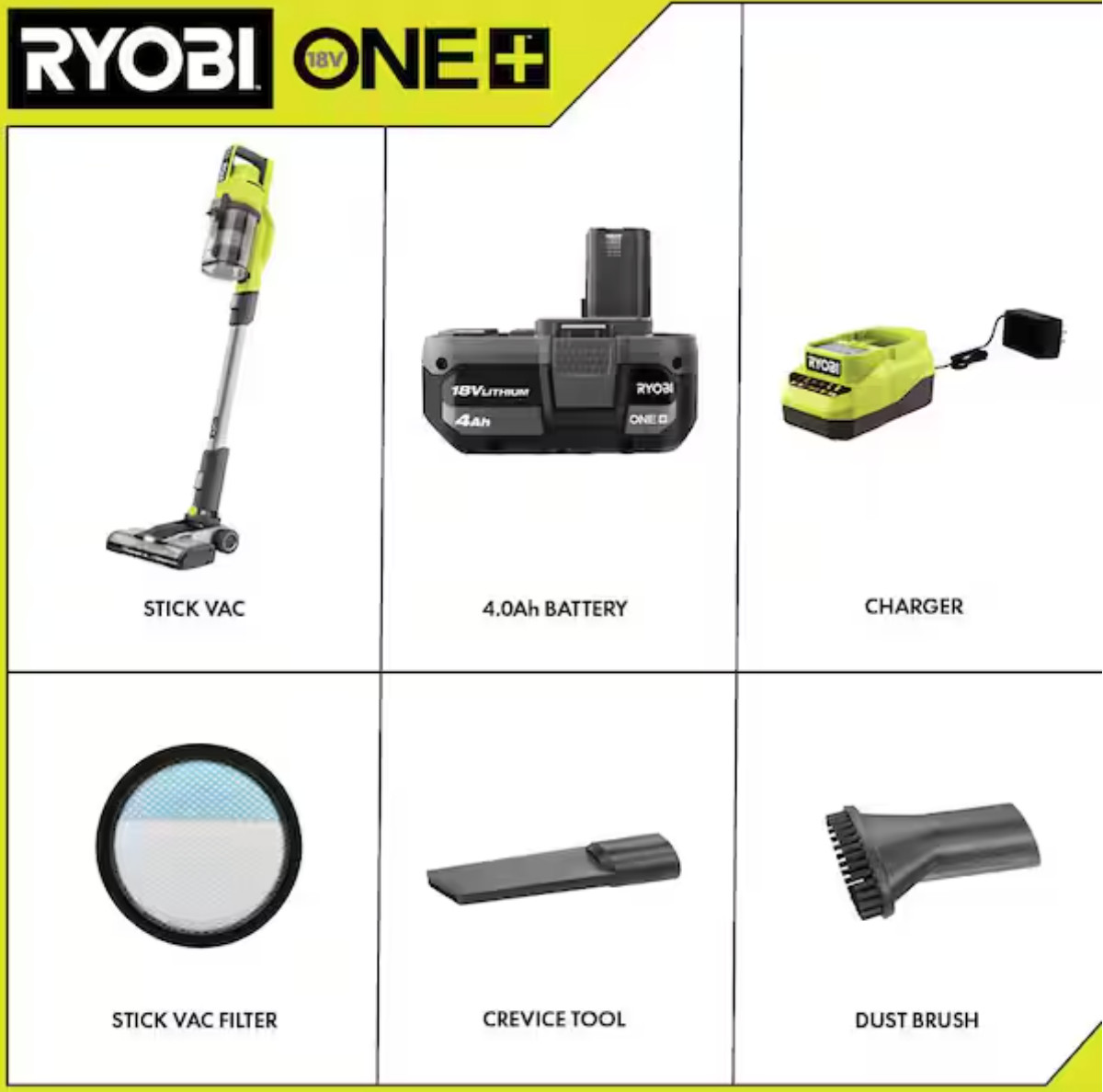 RYOBI ONE+ 18V Cordless Stick Vacuum Kit PCL720K 4Ah Battery Charger NEW