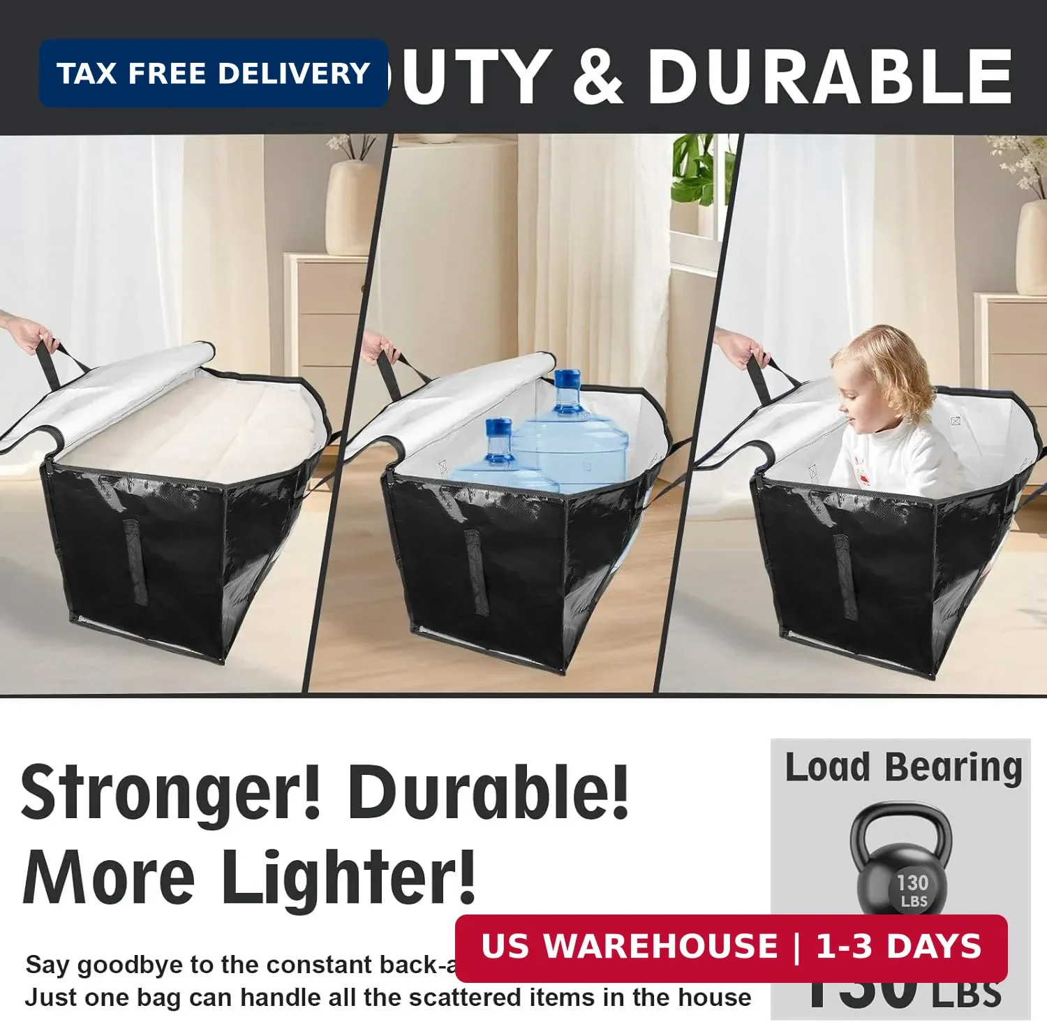 8 Pack Extra Large Moving Bags Heavy Duty 180GSM,130LBS 100L Totes with Visible