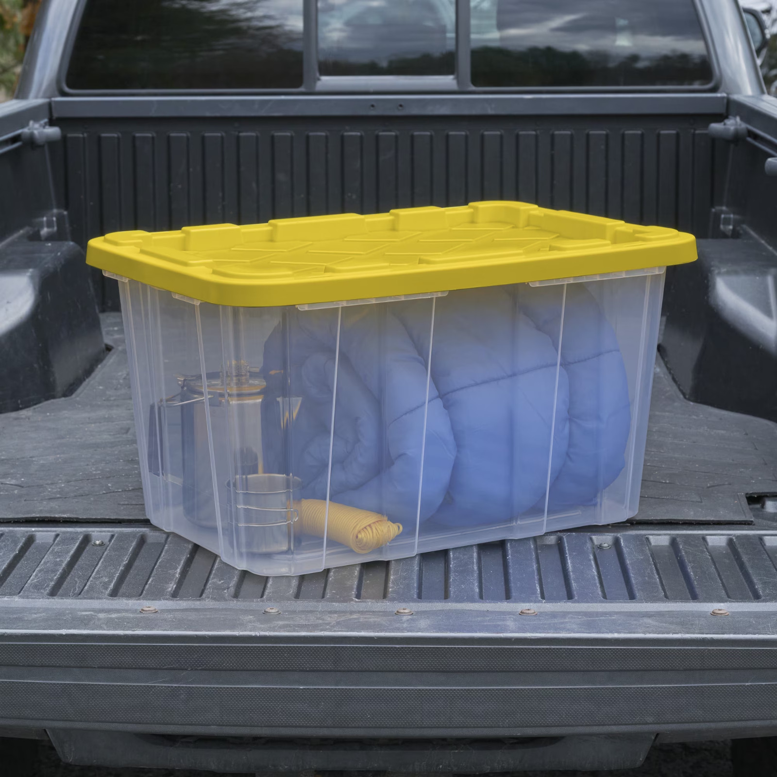4 Pack Sterilite 27 Gallon Clear Storage Tote Bin with Snap Lid Yellow – SALE