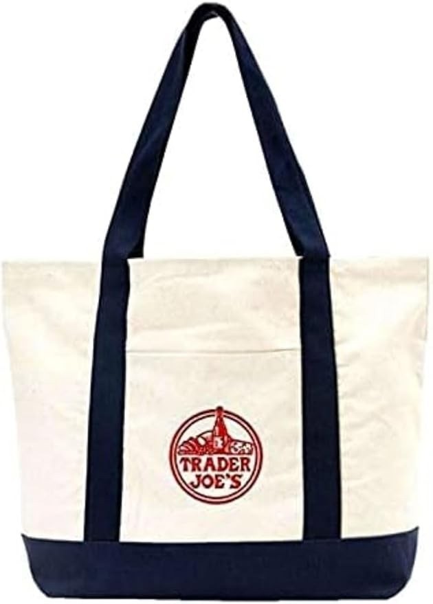 TRADER JOE’S LARGE CANVAS BAG HEAVY COTTON REUSABLE SHOPPING BAG LARGE NAVY BLUE