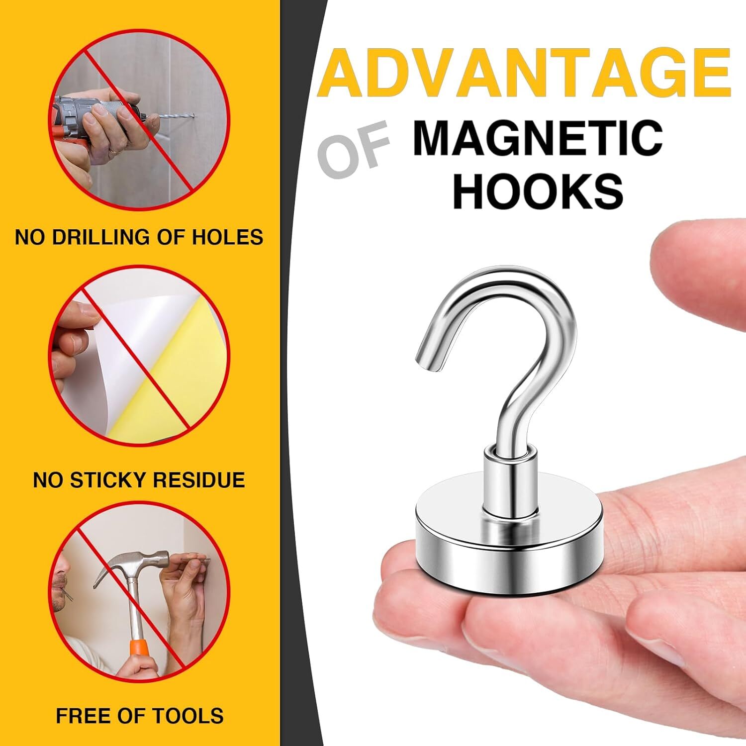 DIYMAG Magnetic Hooks, 50 LB Heavy Duty Magnet with 20Pack 50Lbs+, Silver