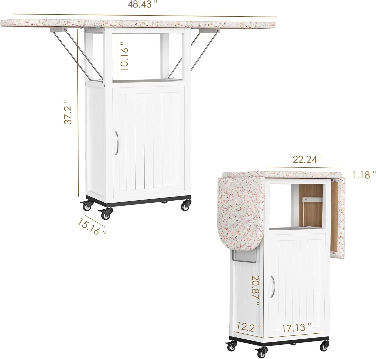 Rolling Ironing Board with Storage Cabinet, Folding Ironing Board | Small Ironin