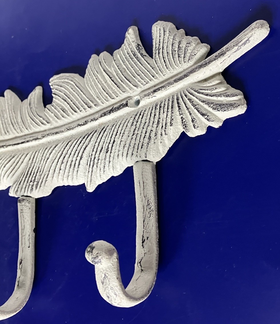 Cast Iron Feather Three Hook Coat/ Towel Hanger 13 Inches