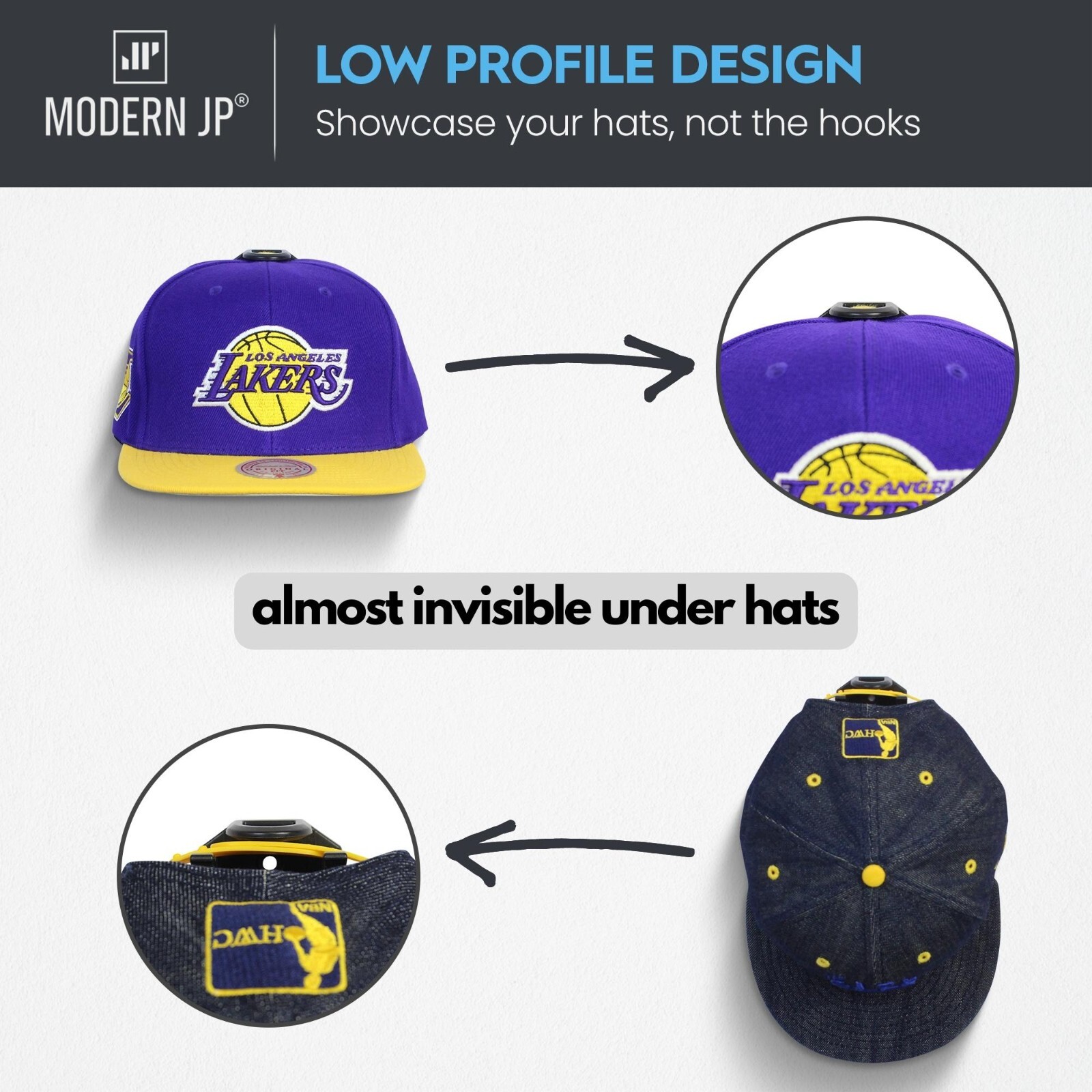 Modern JP Adhesive Hat Hooks for Wall – Minimalist Hat Rack, Dual Hanging Method