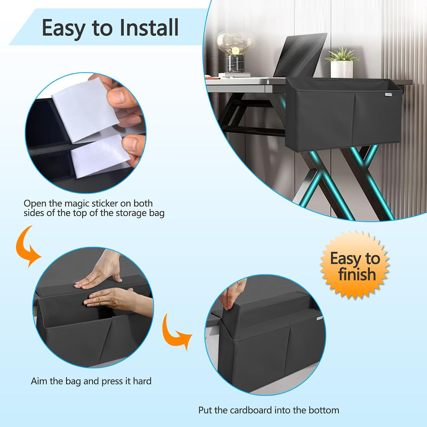 Desk Side Storage Organizer, Minimalist Side Storage Bag for Office Supplies, Ga