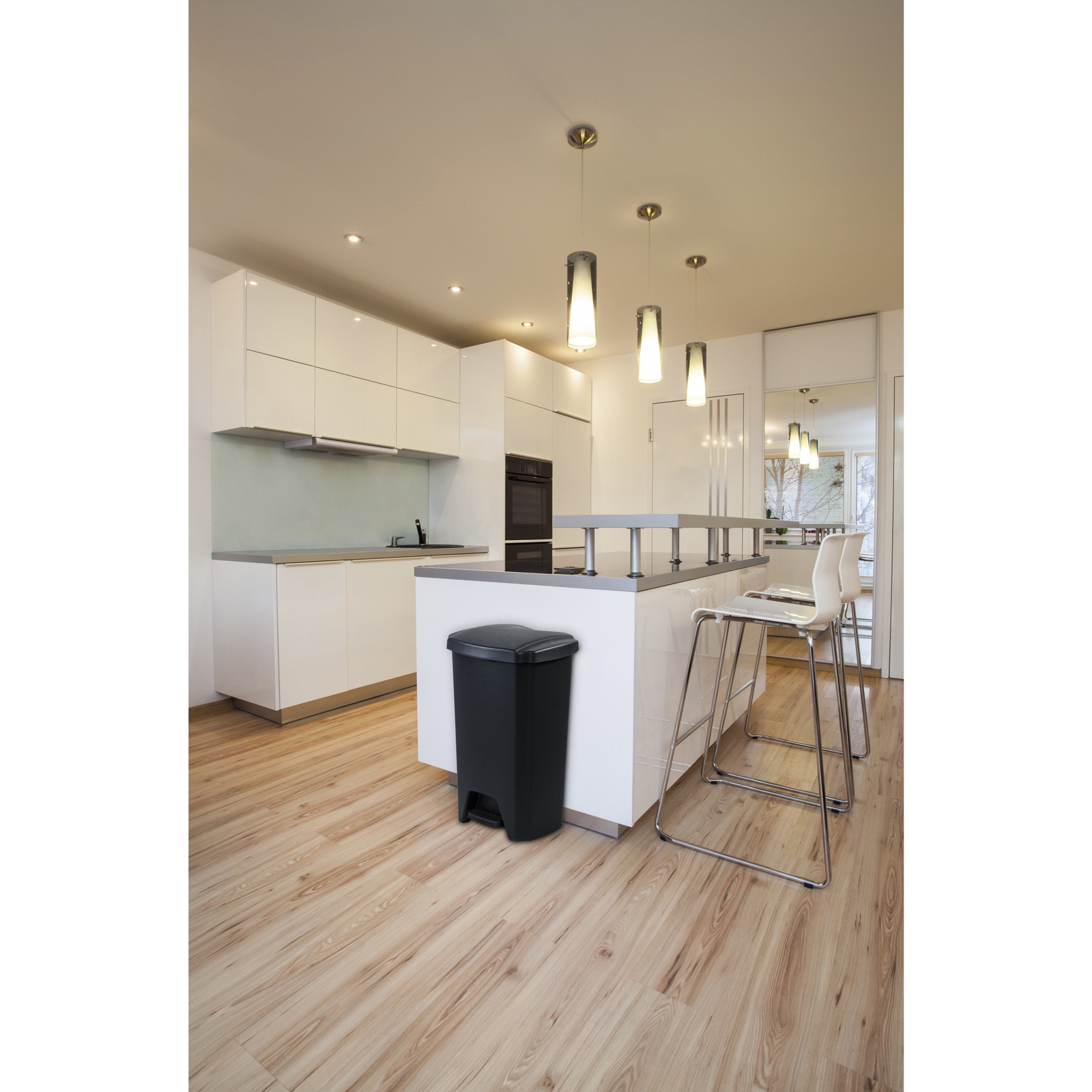 Black,12.1 Gallon Trash Can, Plastic Step On Kitchen Trash Can,