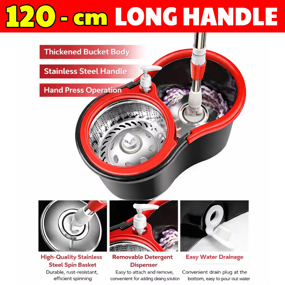 Spin Mop and Bucket with Wringer Set, 360° Spinning Mop System 3 Mop Refill