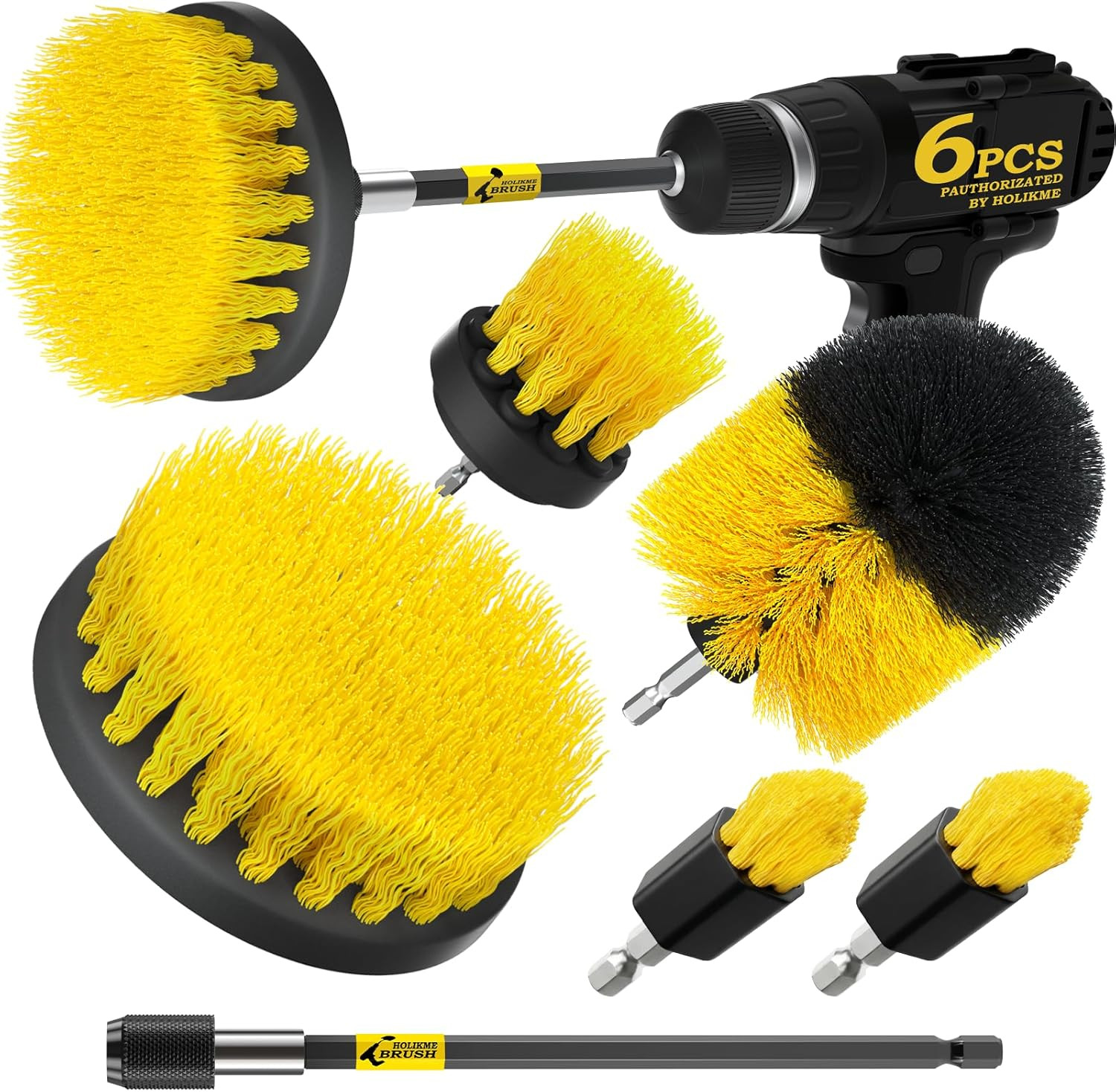 Holikme 6Pc Drill Brush Set – Soft Bristles with Extension for Home Clean