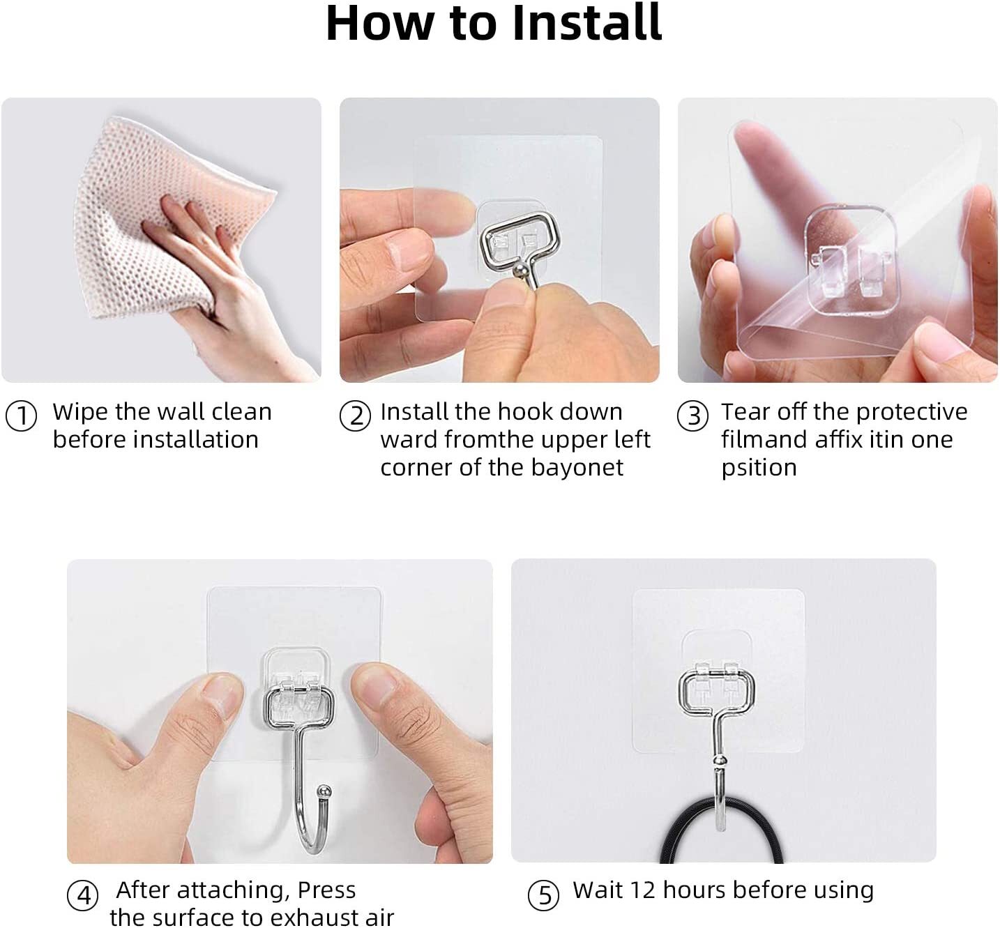 10/20 Pcs Adhesive Sticky Hooks Heavy Duty Wall Seamless Hook Hanger Transparent