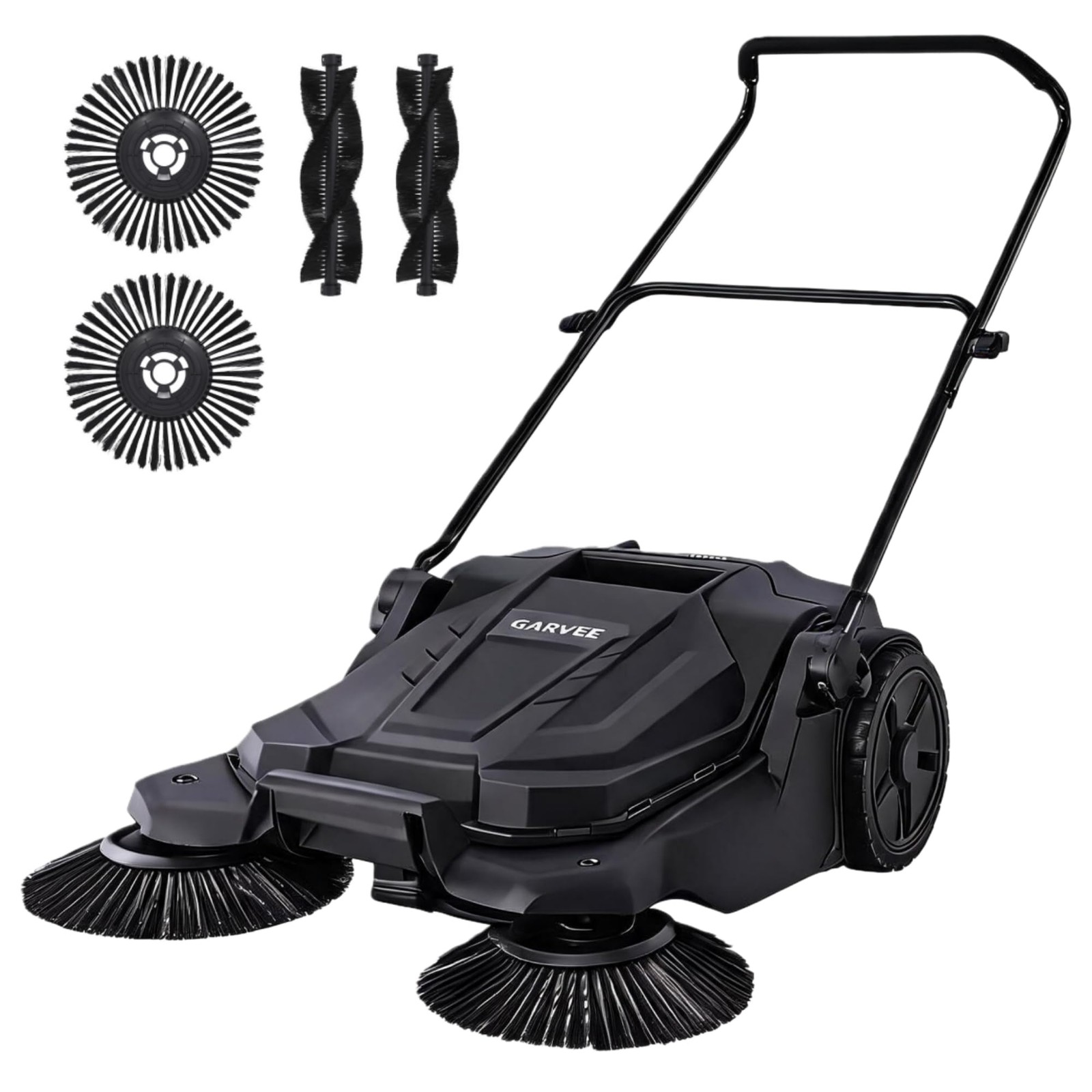 Walk-behind Hand Push Floor Sweeper 25.6″ Width 5 Gallon Waste Container Folding