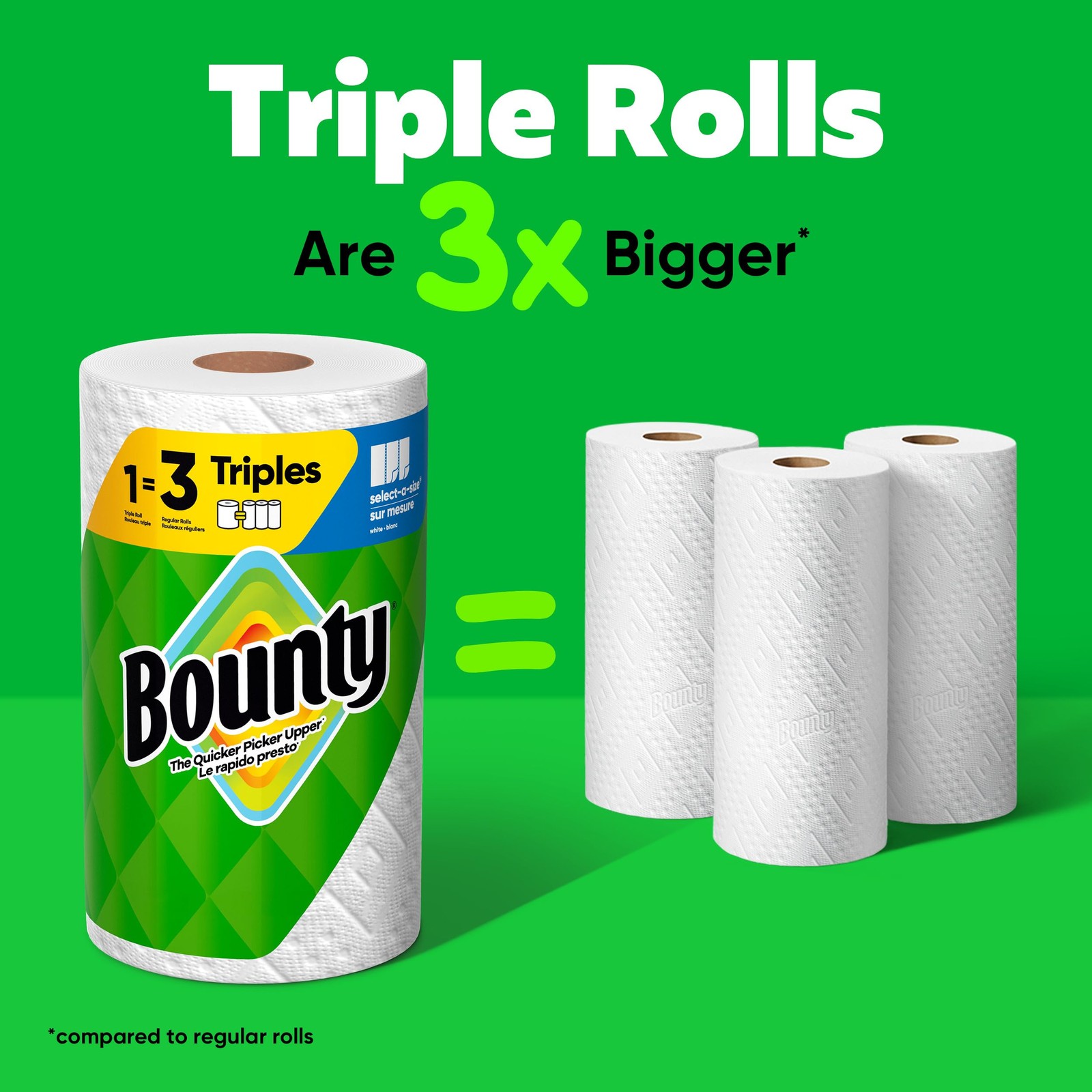 Bounty Select A Size Paper Towels White 2 Triple Rolls = 6 Regular Rolls