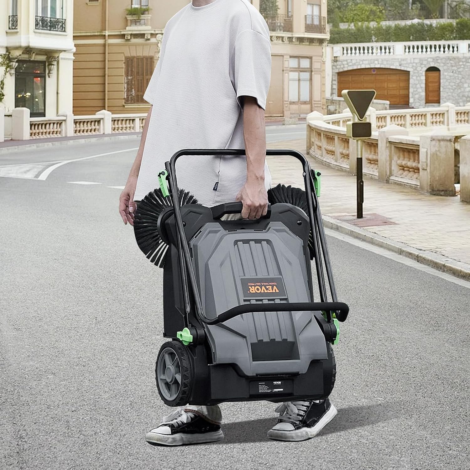Walk-behind Hand Push Floor Sweeper, 25.6″ Sweeping Width | Manual Non-Electr…
