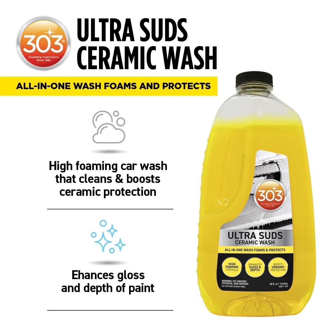 303 Products Ultra Suds Ceramic Car Wash Soap – 48 Fl Oz (Pack of 1), Yellow