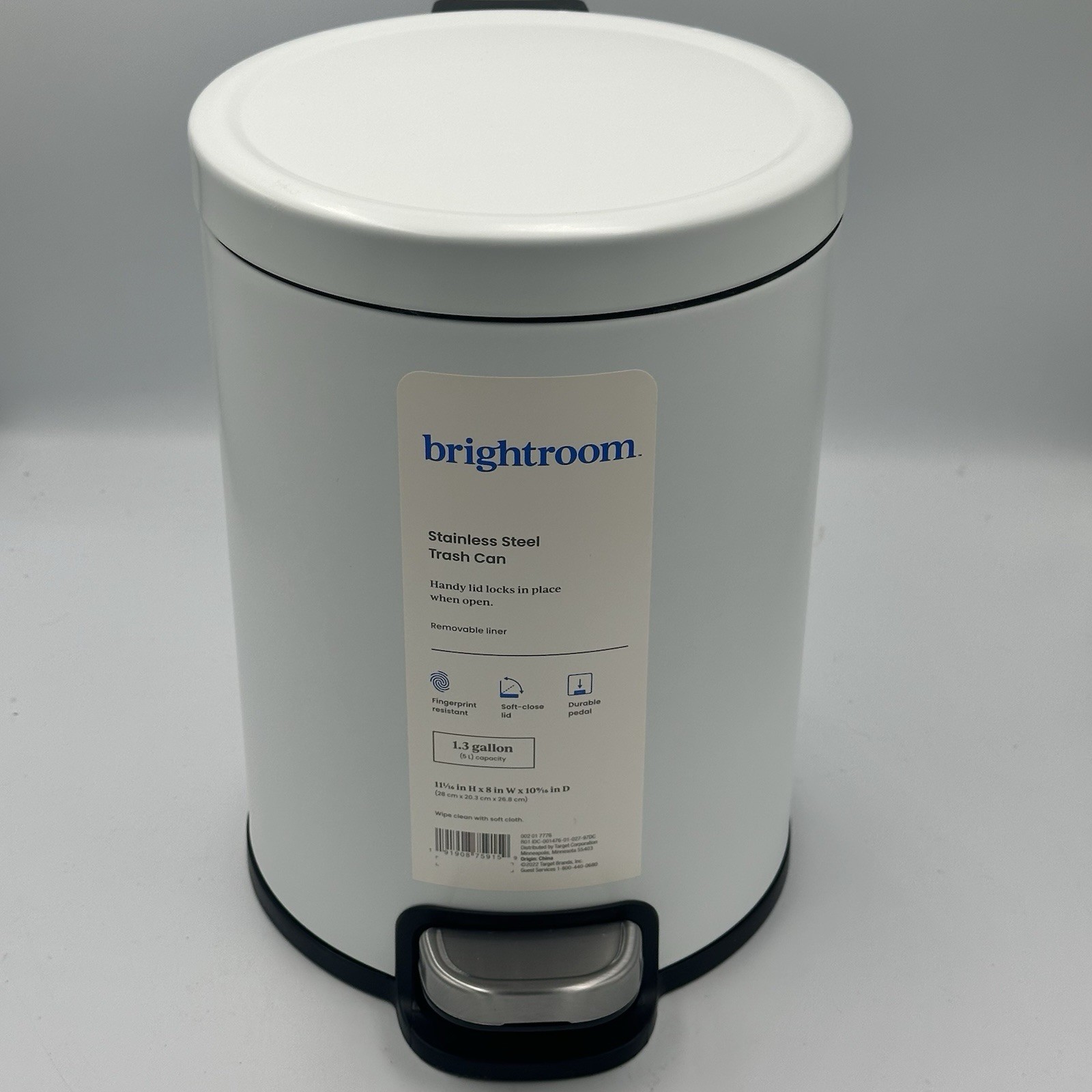 (White) Brightroom Stainless Steel Trash Can 1.3 Gallon / 5L 11” X 8” X 10” NEW