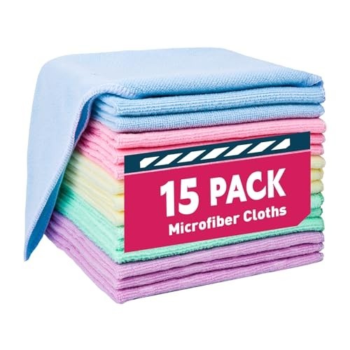 15 Pack Microfiber Cleaning Cloths 12x12in Assorted Colors for Car Home Kitchen