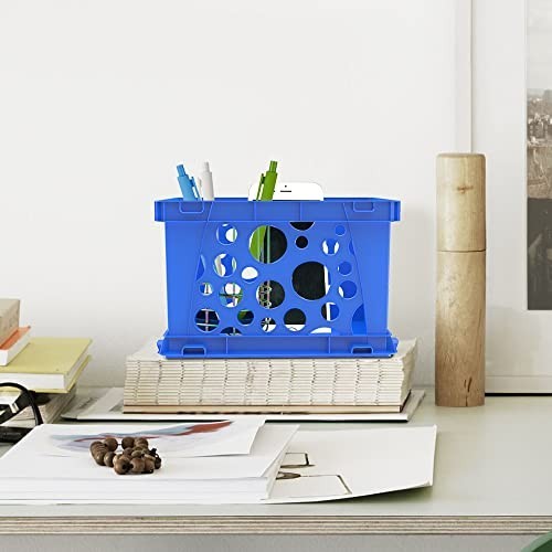 Stackable Storage Crates Mini Desktop Organization 9×7.75×6 Inches School Blue
