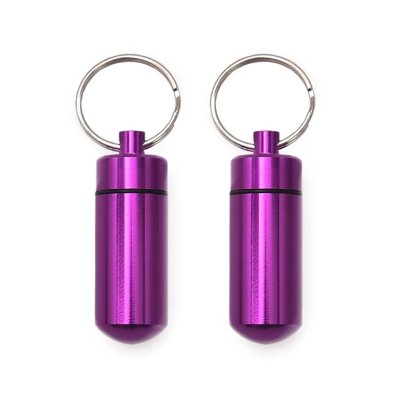 2pcs Pills Box Small Aluminum Alloys Travel Storage Box Key Chain Travel Outdoor