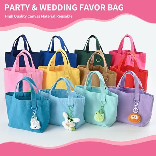 1 | | 24 Pack Small Canvas Tote Bags, Mini Tote Bags Bulk for 12 Multicolour
