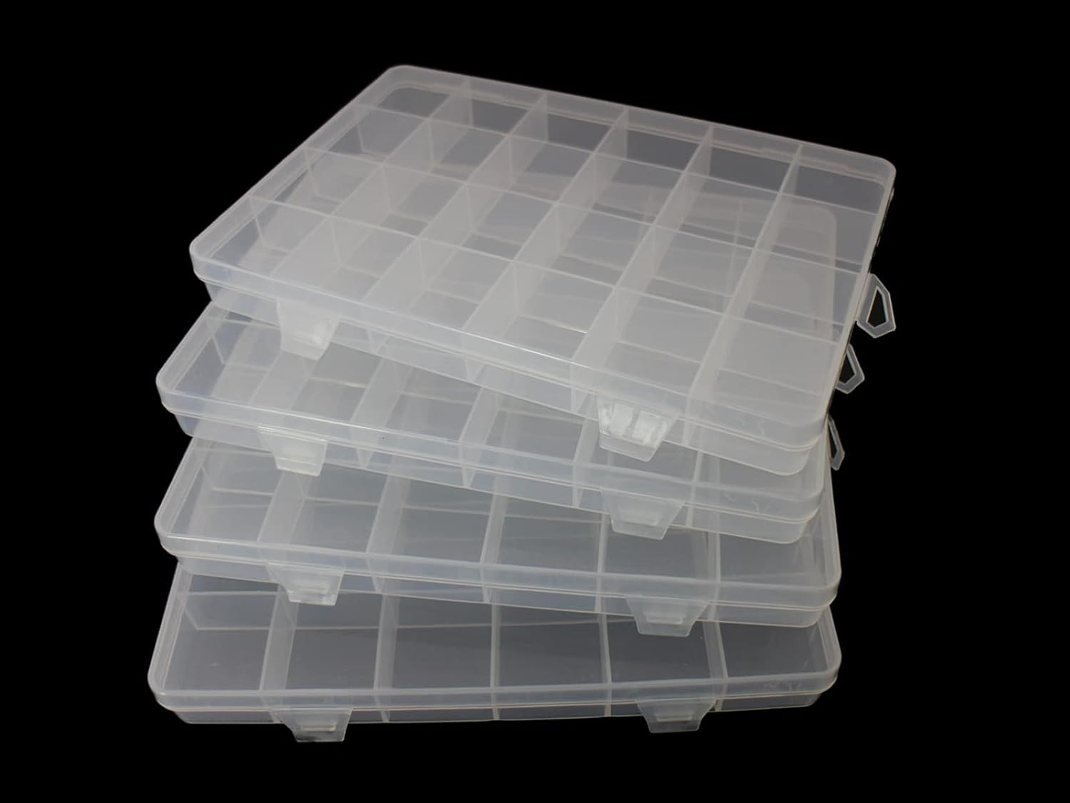 4packs Plastic Organizer Box 24 Grids Clear Storage Container Jewelry Box with F
