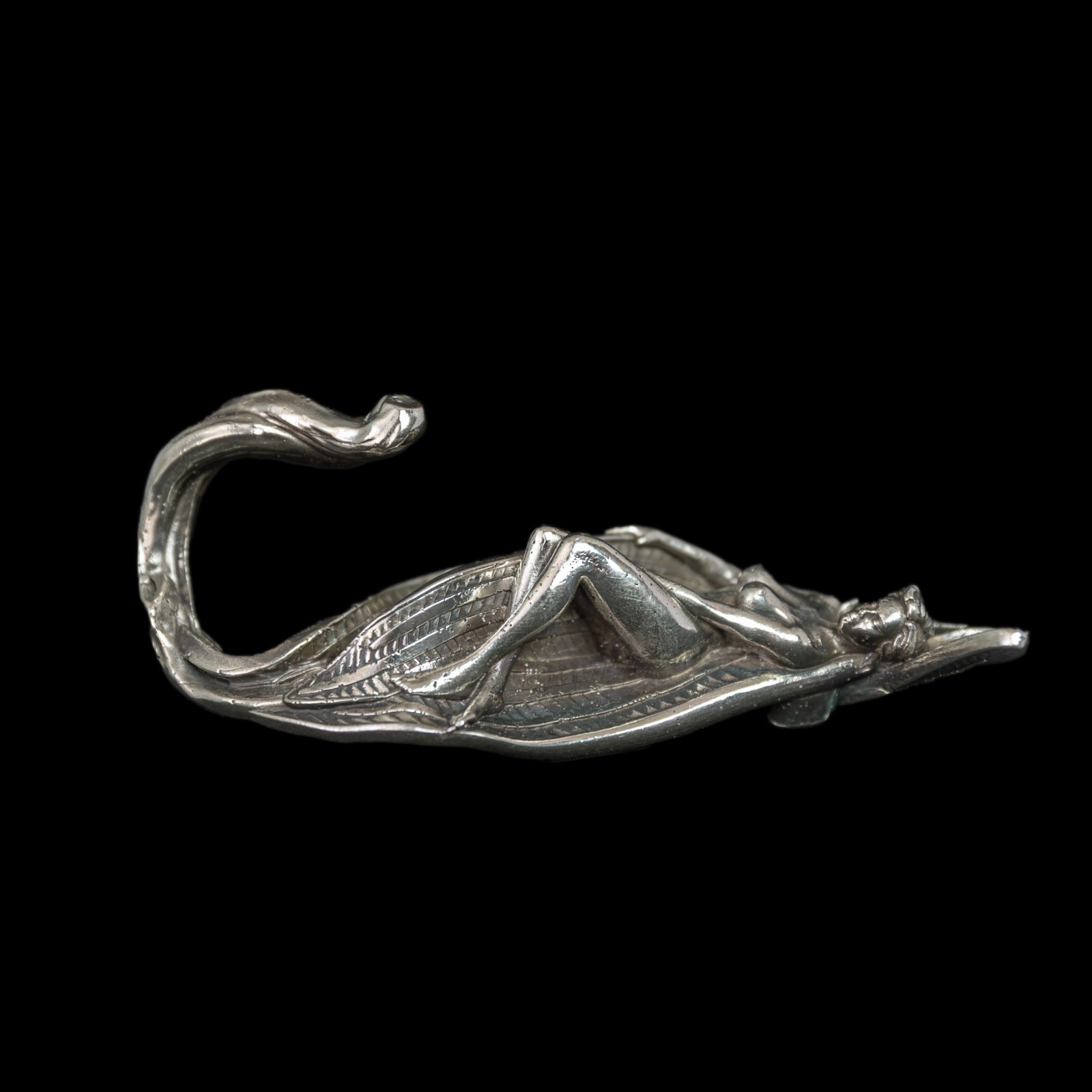 Fairy Wall Hook – Heavy Nickel Silver Art Nouveau Hanger–Fantasy Home Decor