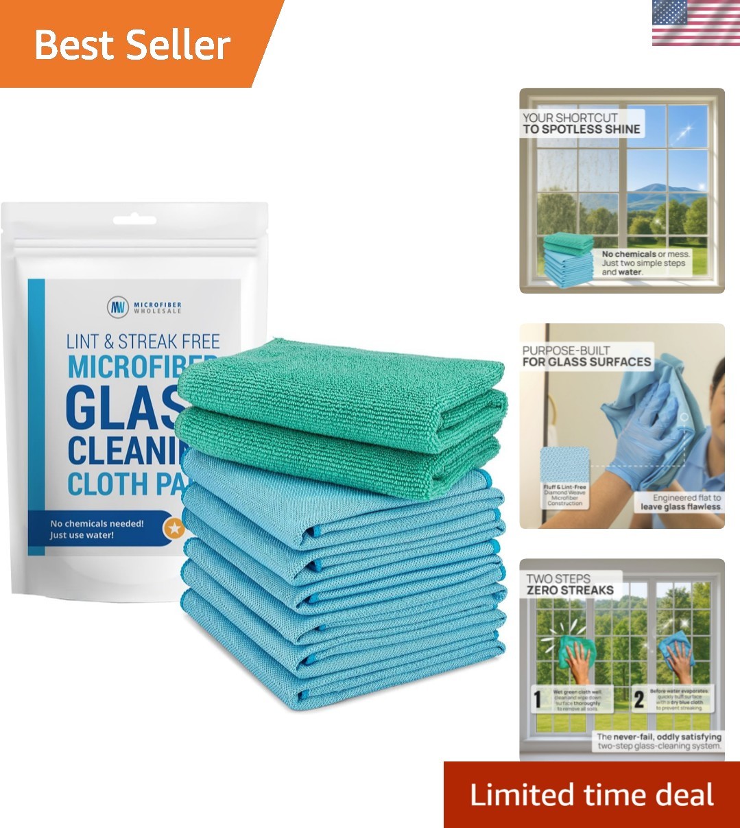 Claro 2 Step Glass Cleaning Cloth 8-Pack – Green Wet & Blue Dry Microfiber To…