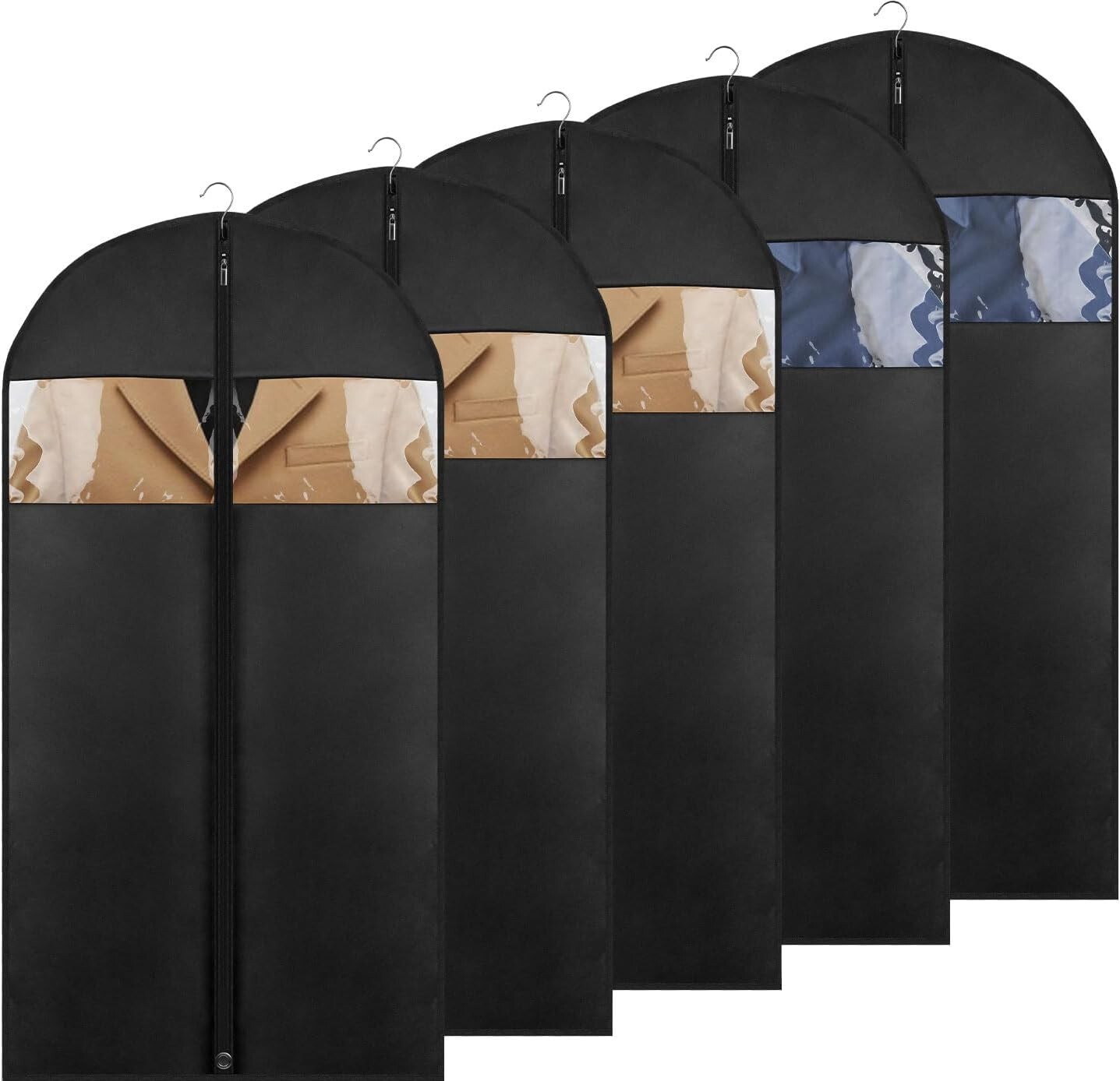 5 Pack 43″ Black Garment Bag Mens Suit Bags for Closet Storage and Travel