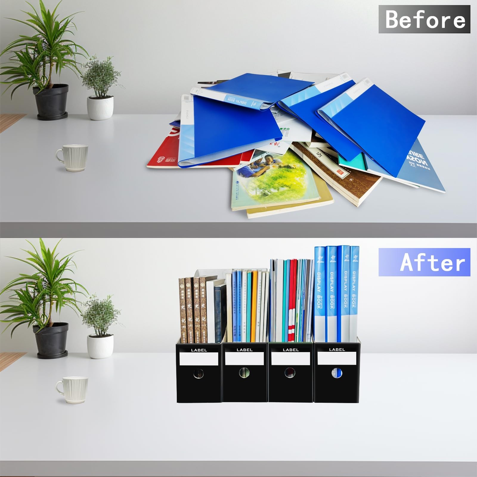 2 Pack Black Cardboard Magazine File Holder for Desktop, Book Bins for Classr