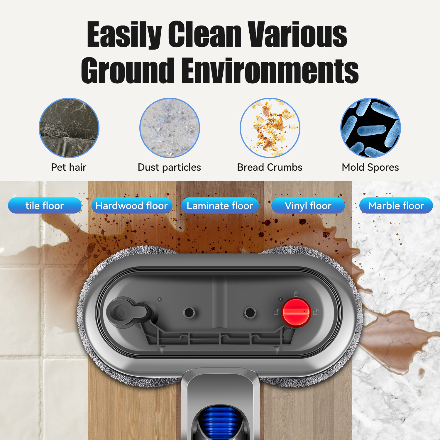 Electric Mop Head for Dyson V7 V8 V10 V11 V15 Vacuum Cleaner with LED Lights