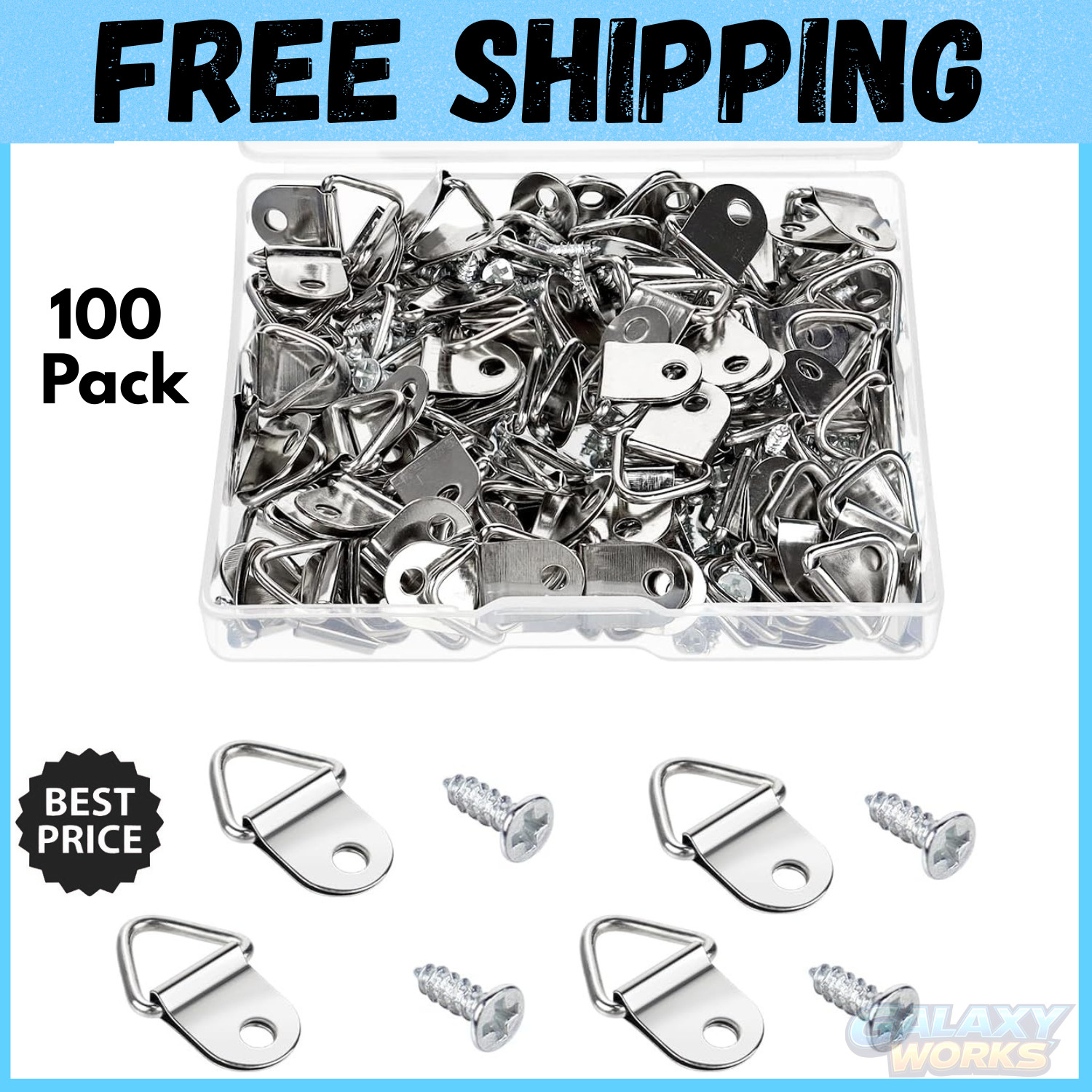 100Pcs D Rings Frame Hooks for Picture Hanging with Screws for Hard Wall