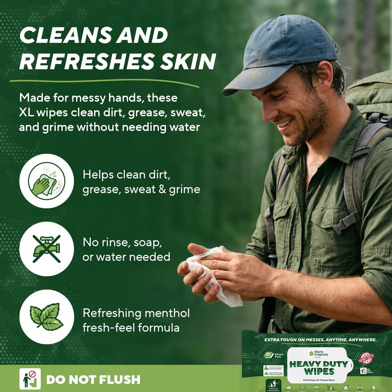 Marie Originals Heavy Duty Hand Wipes, Auto Mechanic, Outdoor Wipes 10ct