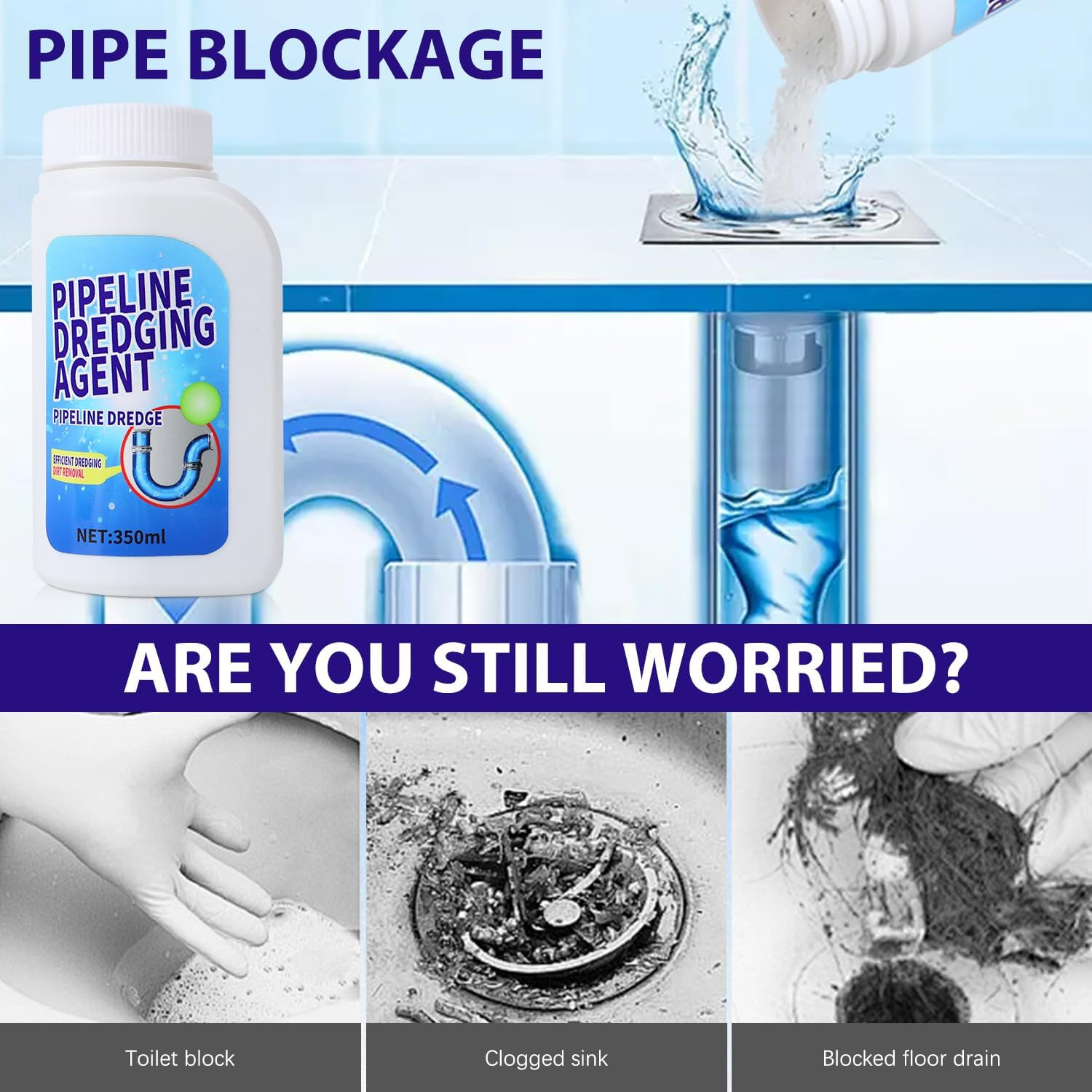 Pipeline Dredging Agent, 350Ml Drain Clog Remover Agent,Kitchen Unblocker, Power