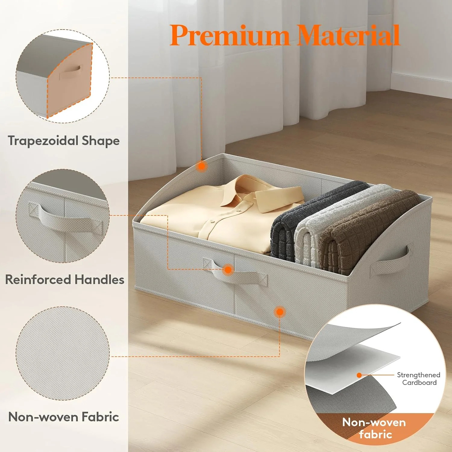 Extra Large Trapezoid Closet Storage Bins for Shelf, 6 Packs Non-woven Closet Or