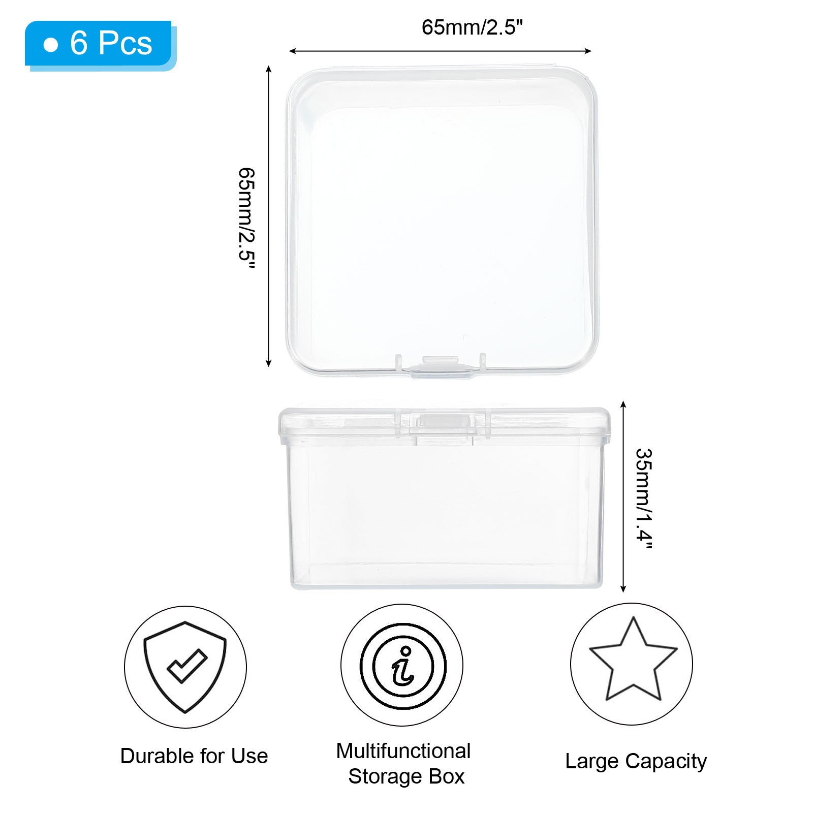 6 Pcs 2.5×2.5×1.4 Inch Nail Charm Organizer 1 Grid Craft Storage Box Transparent
