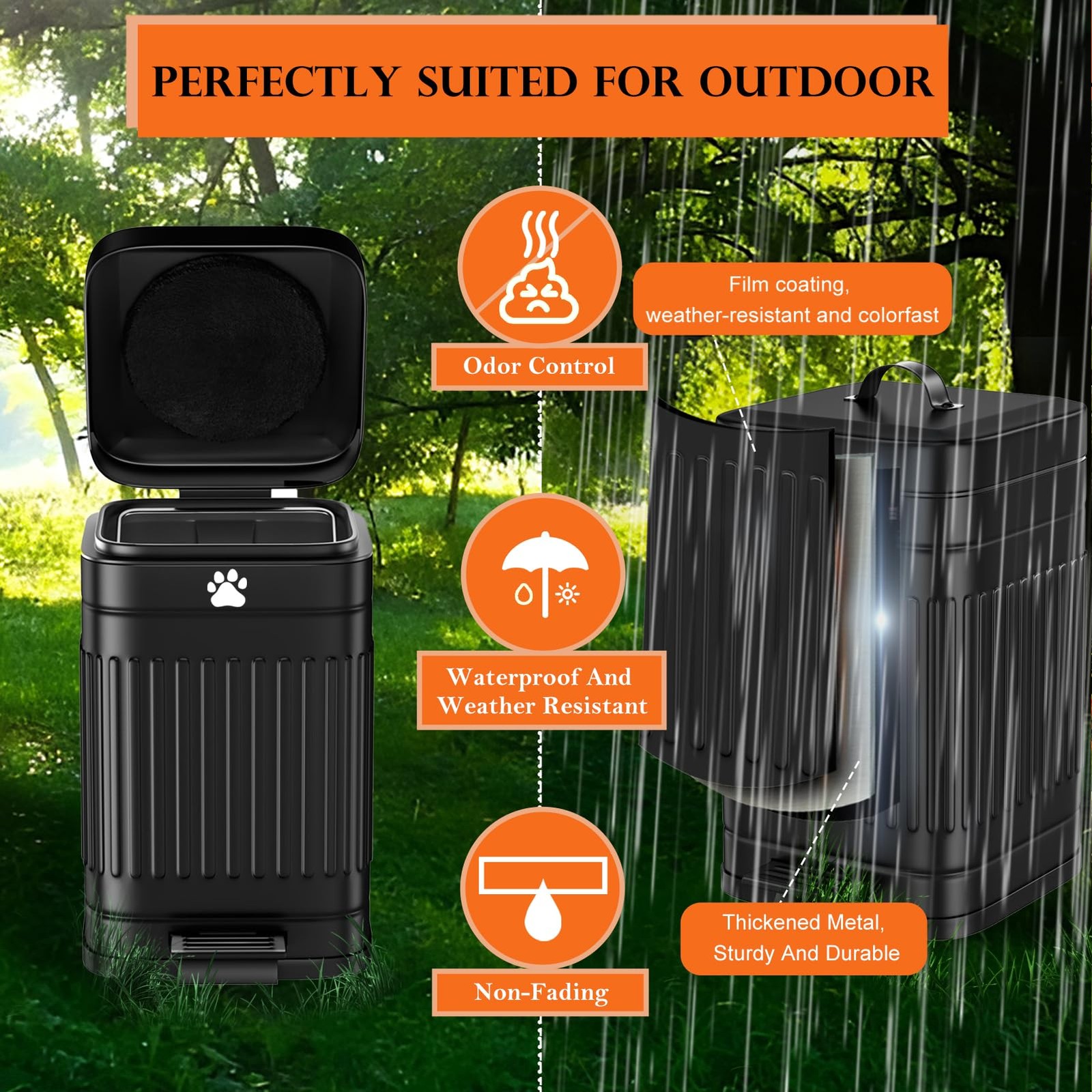 Dog Poop Trash Can Outside, 5L/1.3Gal Metal Dog Waste Trash Can with Lid, Foo…