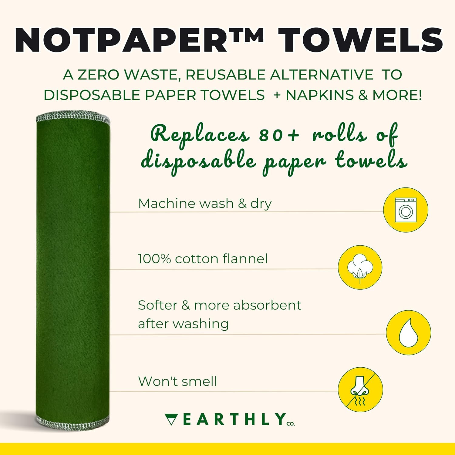 Reusable Paper Towels – 10 Pack – Roll of Washable Cotton Cloth Paper Towels – P