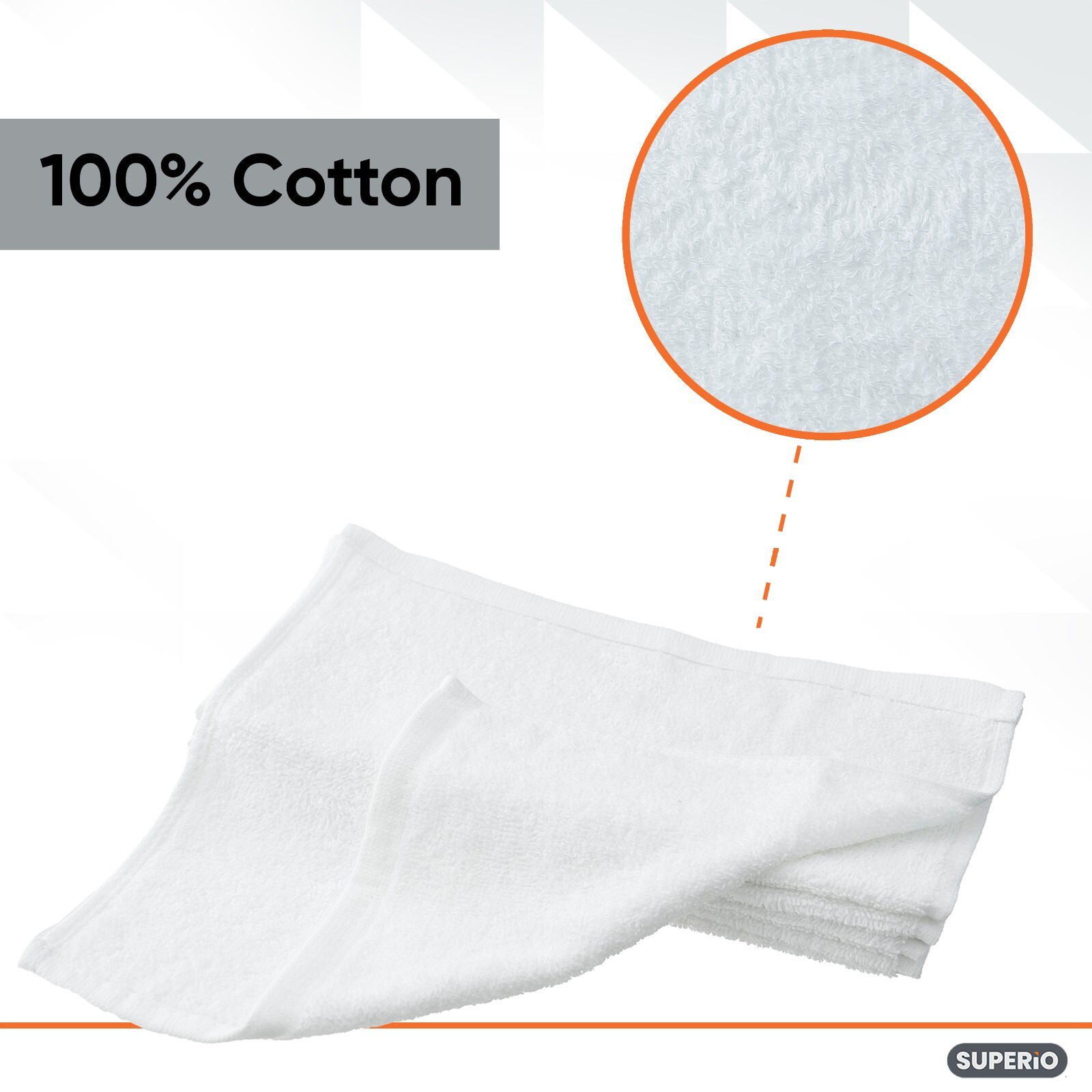 Superio Terry Towel White Facial washcloths 100% Cotton 12″ Cleaning Rags (36pc)