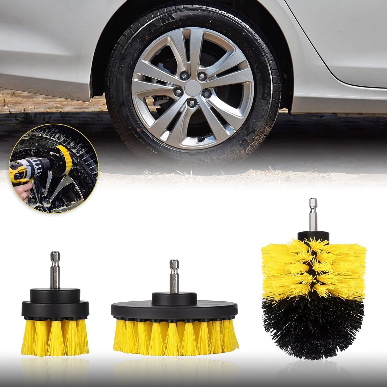 3 PCS Drill Brush Set Power Scrubber Attachments Car Carpet Tile Grout Cleaning