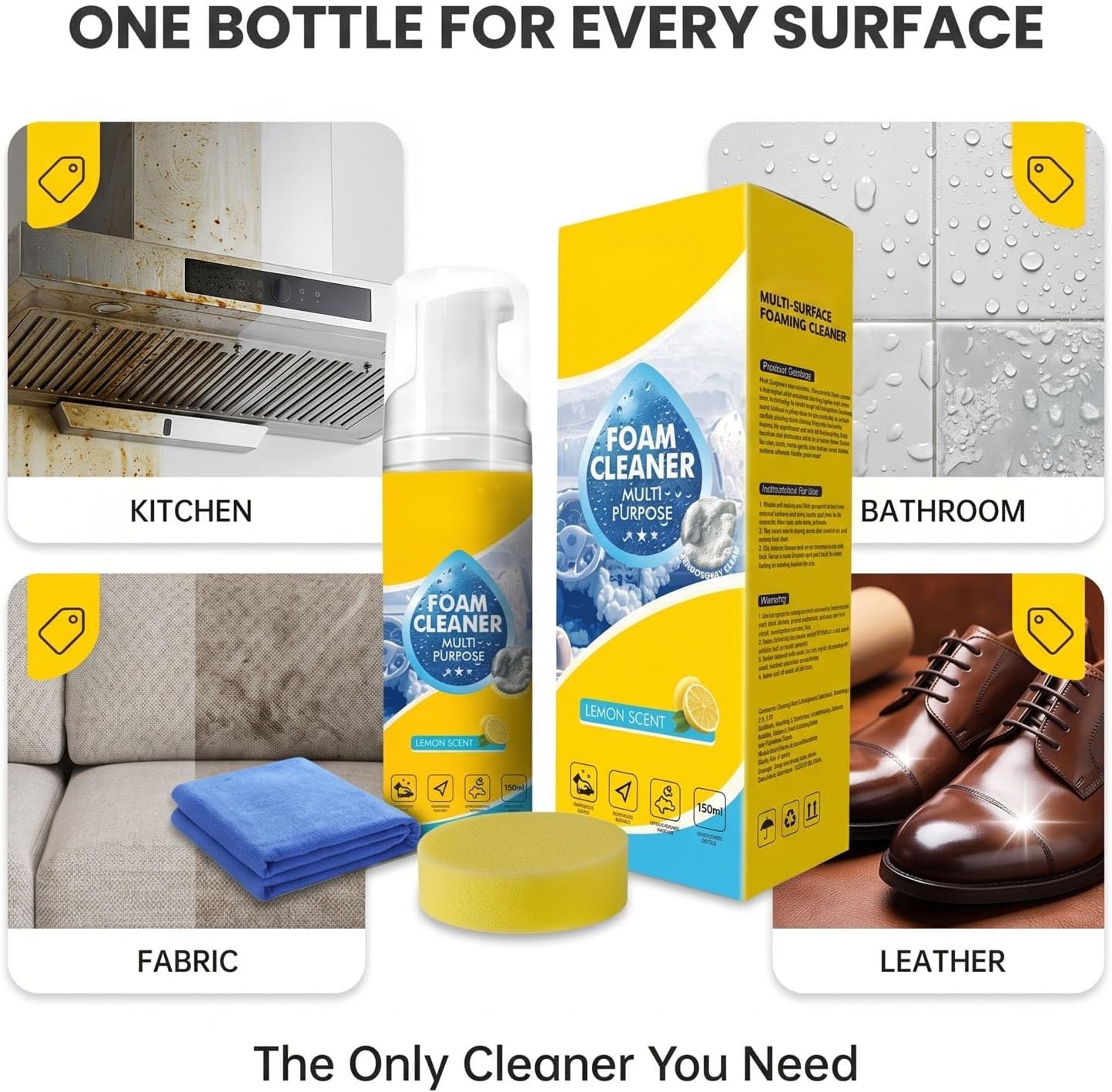4-in-1 Multi-Enzyme Foam Cleaner, Deep Cleaning Spray for Car Kitchen Bathroom