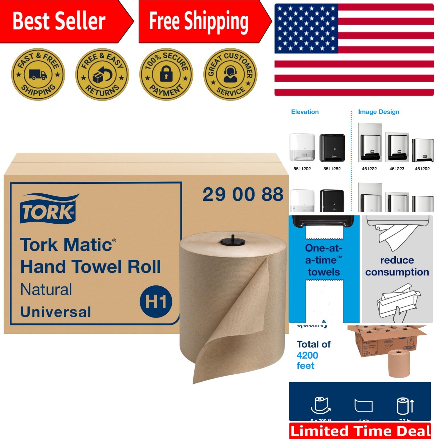 Eco-Friendly Matic Hand Towel Rolls – 100% Recycled Fiber, 6 Rolls x 700 ft