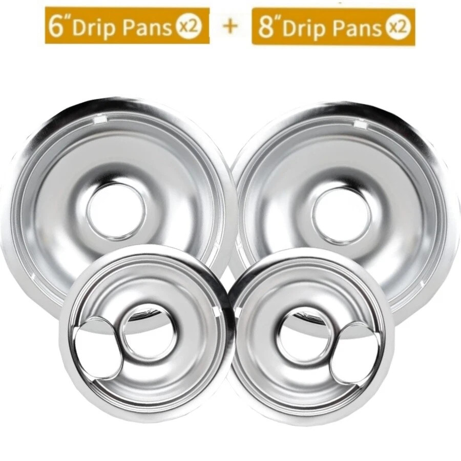 4 Pack Electric Stove Burner Drip Pan Bowl Set 6″ & 8″ Fits Most Electric Ranges