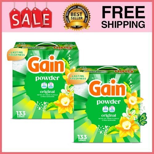 2 Box Gain Powder Laundry Detergent, Original Scent, 123 oz, 133 Loads Box