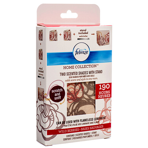 4 Packs Febreze Flameless Air Freshener Wild Berries (2 Shades & 1 Stand/Pack)