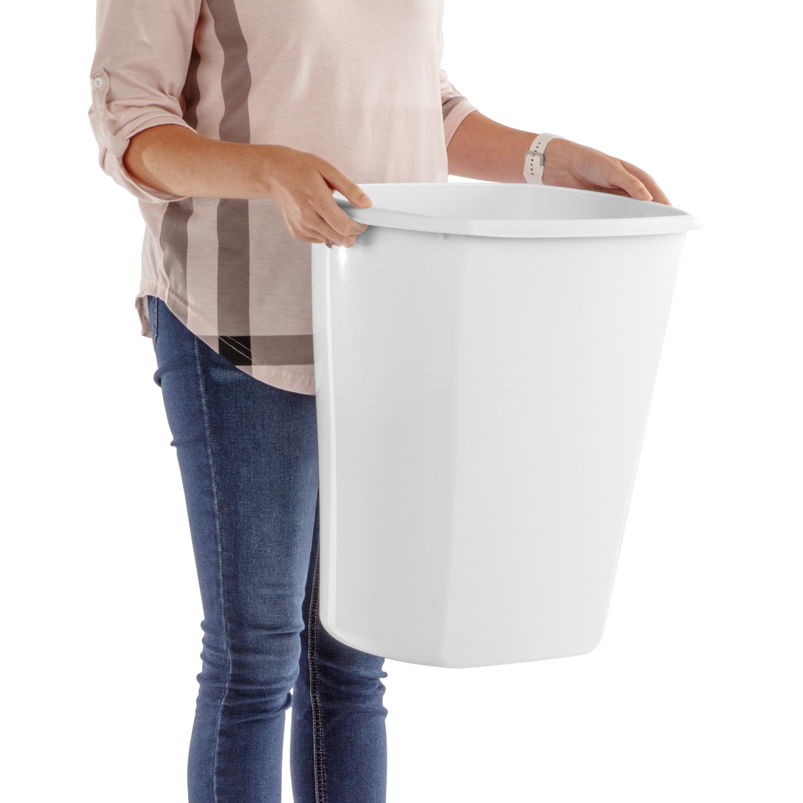 Large Kitchen Trash Can, 10 Gallon Plastic Garbage Bin with No Lid, White