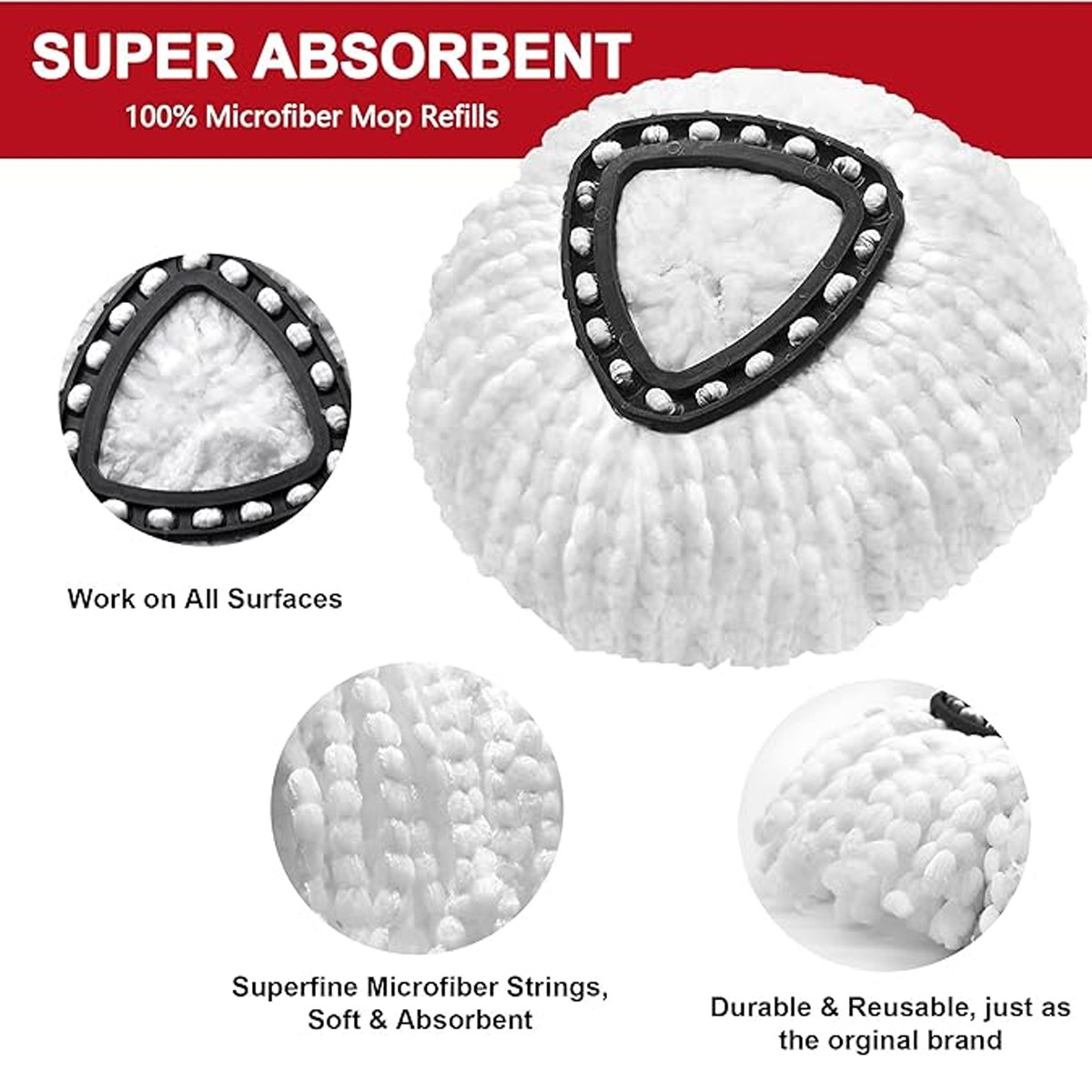 Replacement Microfiber Mop HEAD For O-Cedar Spin Mop Easy Clean Wring Refill US