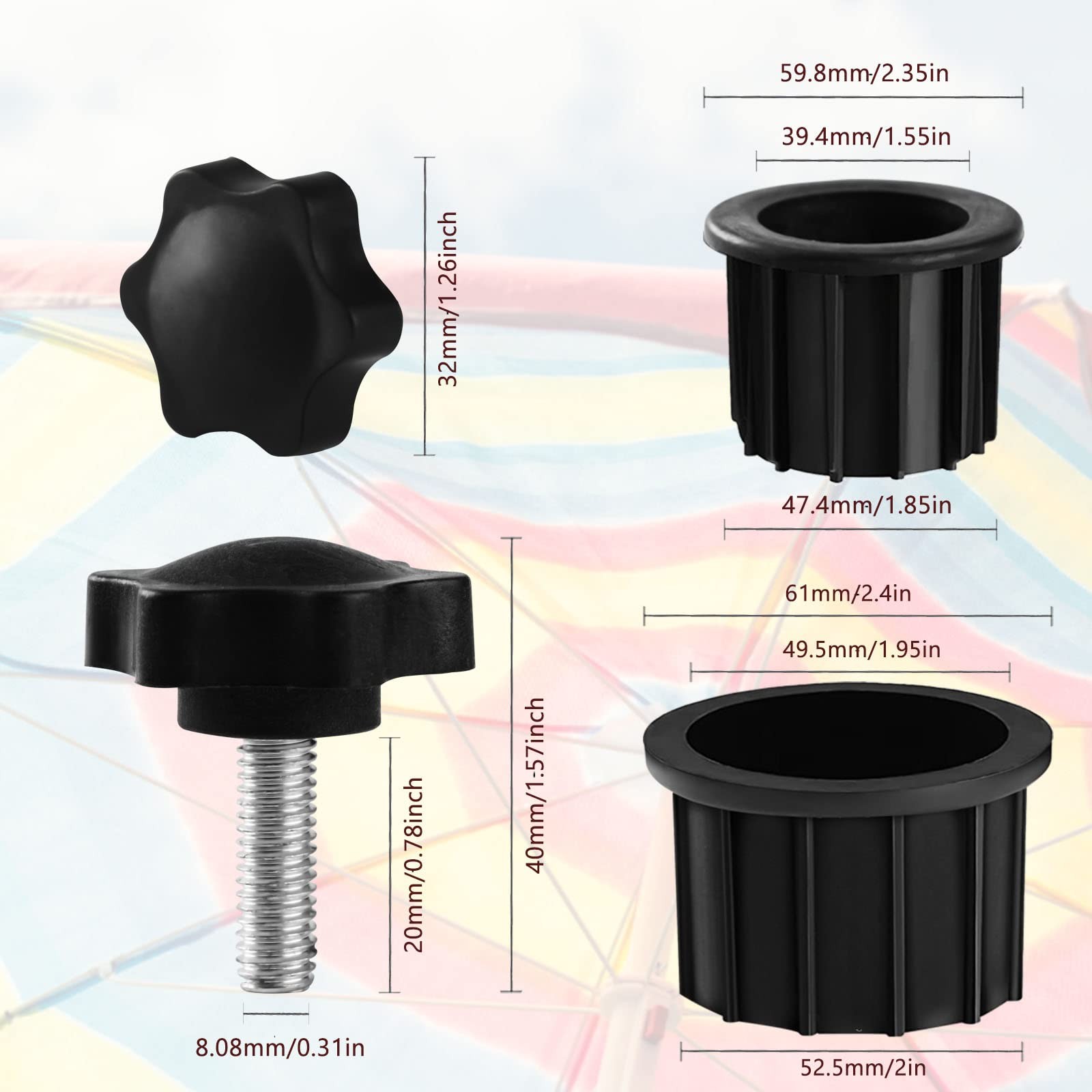 6 Pcs Umbrella 2.5 inches (W) x 3.5 (L) x 0.25 (H), Black 6